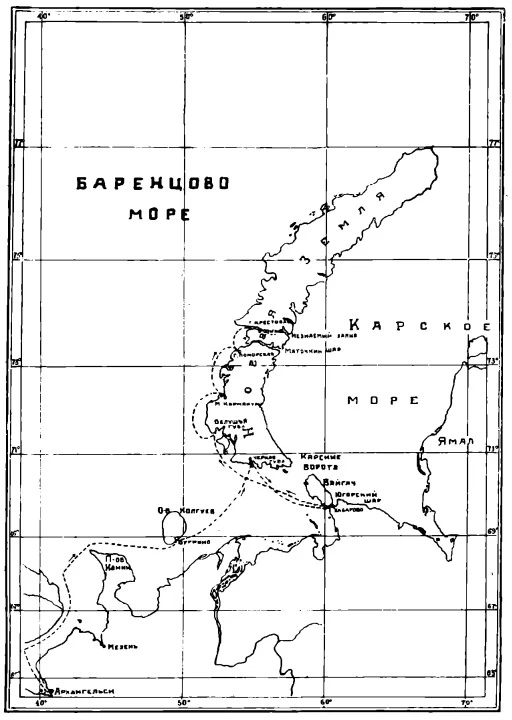 Карта маршрутов Новоземельской экспедиции 1925 г.
