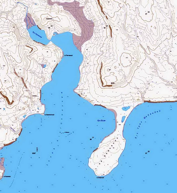 Залив Благополучия на современной морской карте
