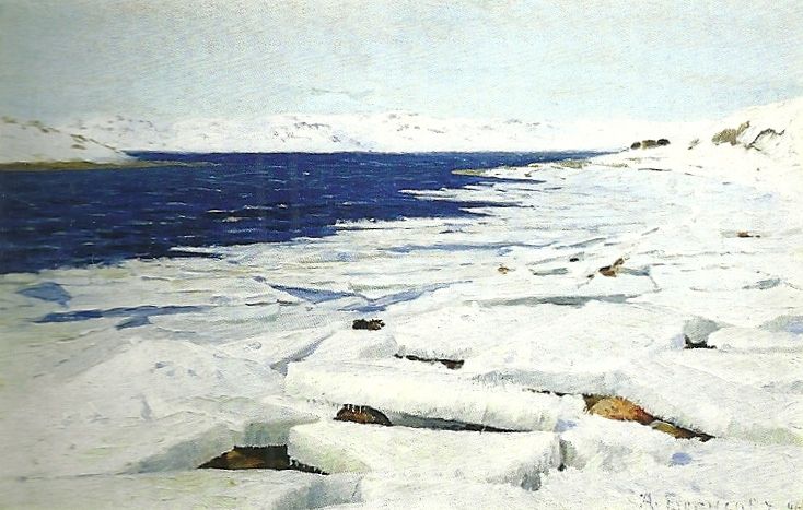 А. Борисов «Лед ранней весной во время морского отлива в губе Средняя.» 1896 г.