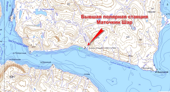 Полярная станция Маточкин Шар на карте.