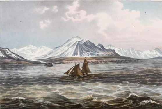 Вид на южный берег Маточкина Шара при входе с западной стороны. В центре гора Носилова.