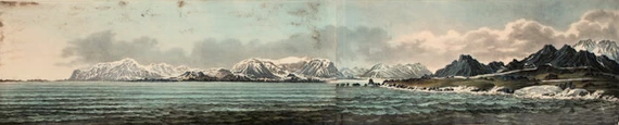Вид на западный берег Новой Земли перед входом в пролив Маточкин Шар.